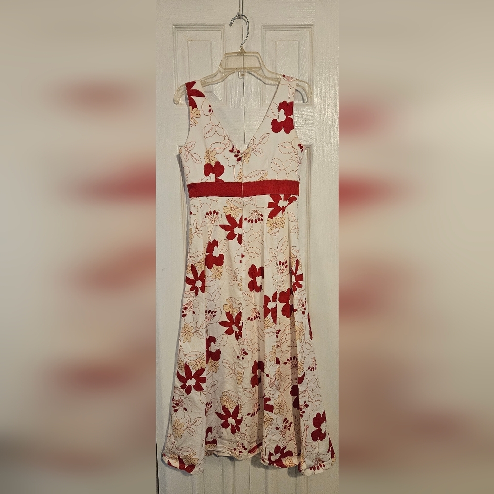 Jonathan Martin Cream and Red Floral Midi Dress